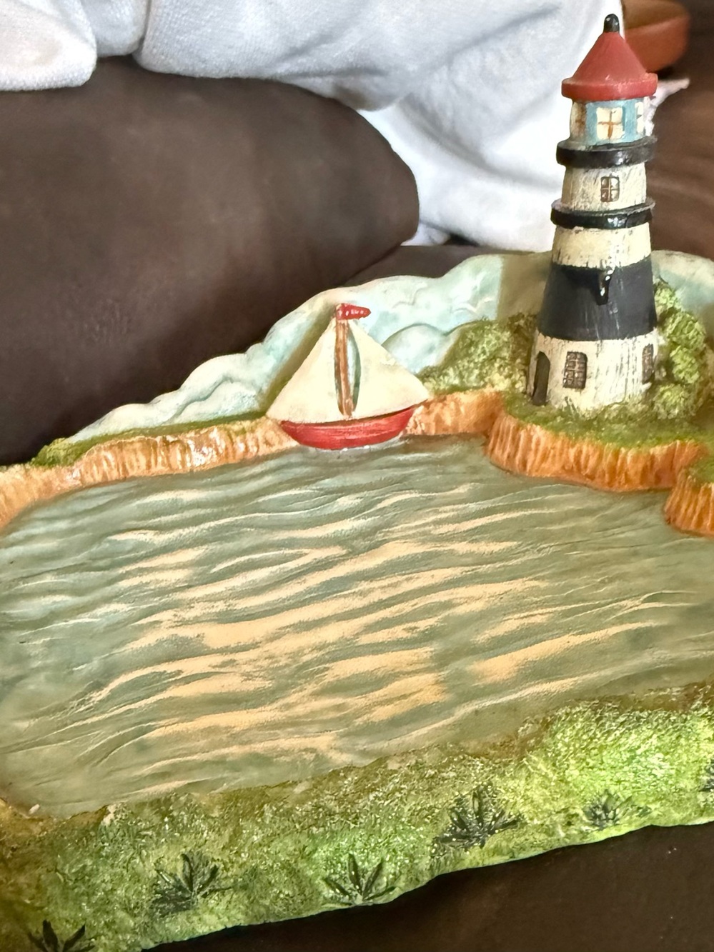 Coastal Lighthouse Wall Art Plaque - Nautical Red & Cream Accents soap dish